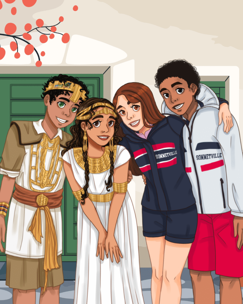 Aria and Liam with their friends during their adventure in Atlantis.