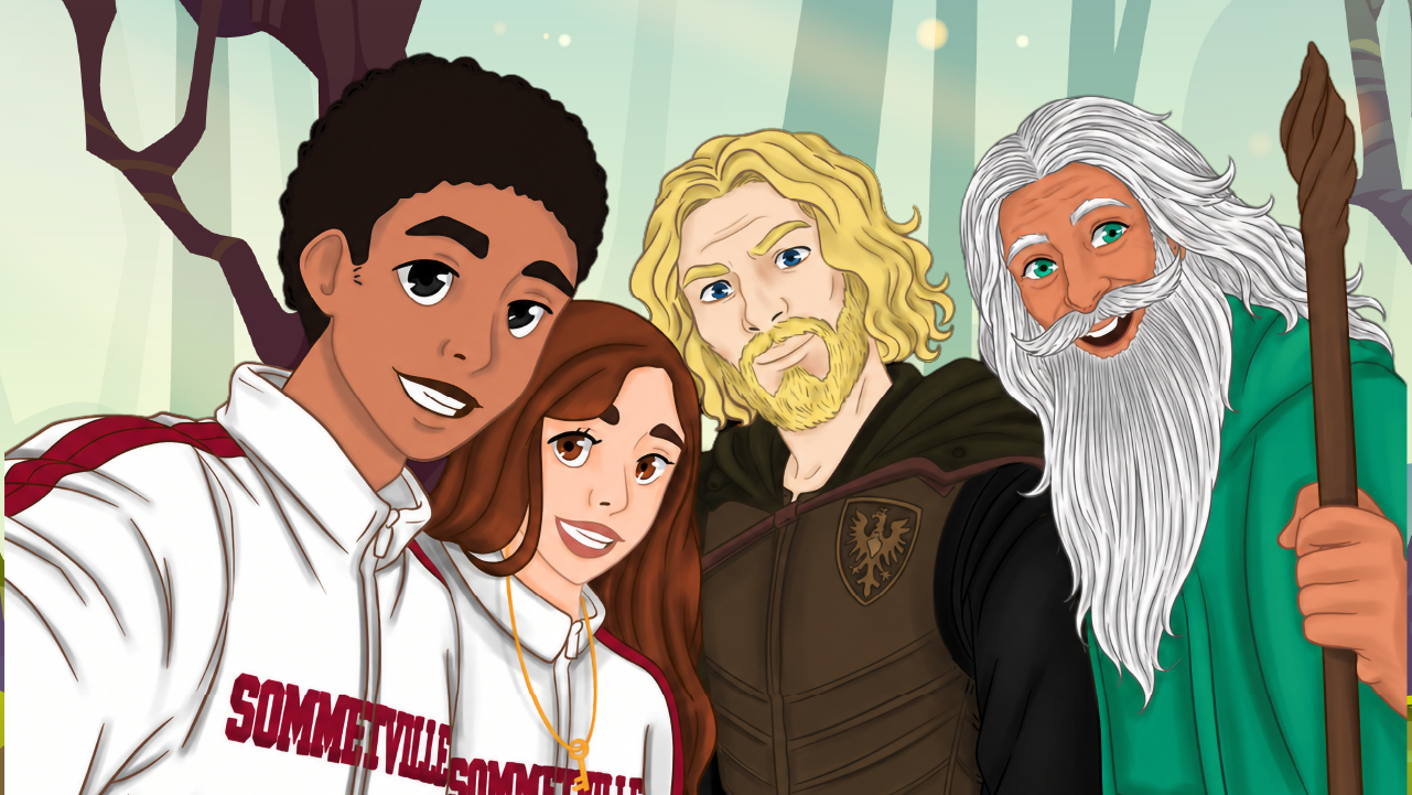 Aria and Liam with Merlin and Arthur